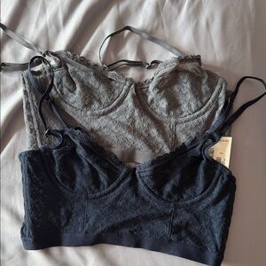 NWT Gilly Hicks Lace Bralette Duo - Gray and Navy Blue size 34A